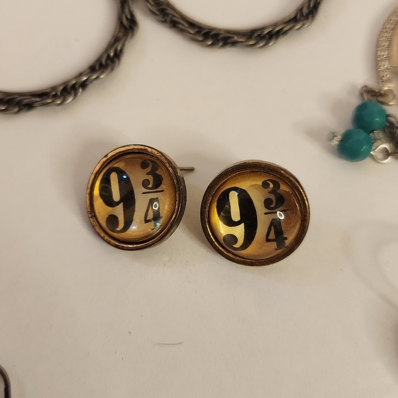 Chevron Harry Potter Chain Beaded Heart Dangle Hoop Variety Earring Bundle - Picture 3 of 10